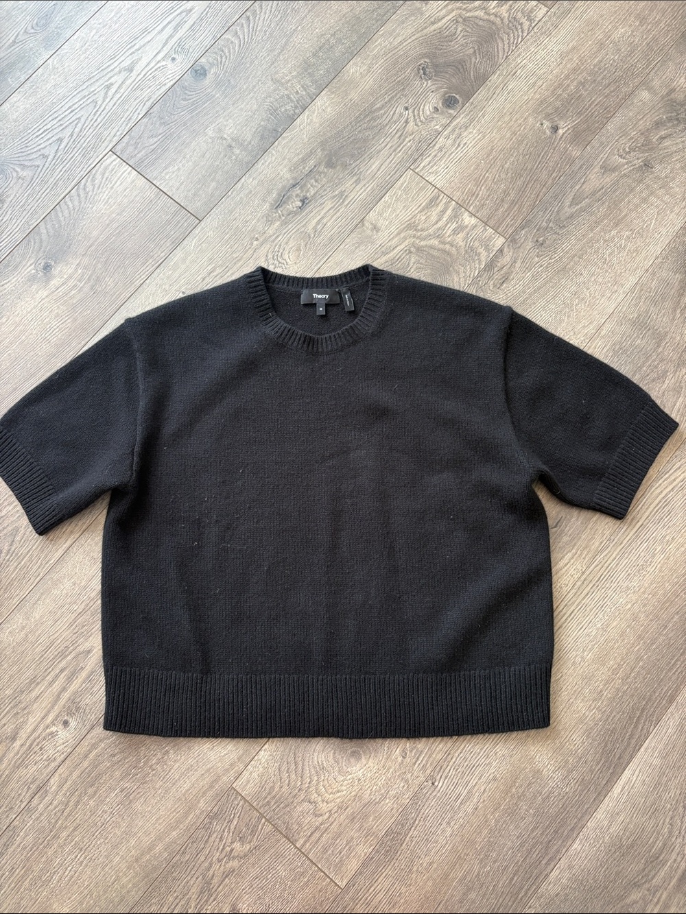 Theory Black Crewneck Short Sleeve Knit Top